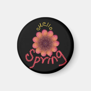 Hej Vår - Texturerad Rosa & Orange Blomsterkonst Magnet