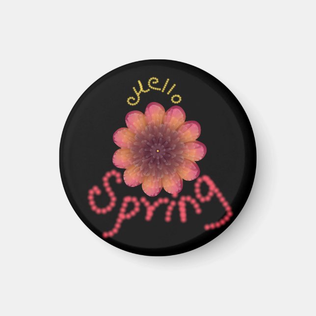 Hej Vår - Texturerad Rosa & Orange Blomsterkonst Magnet (Framsidan)