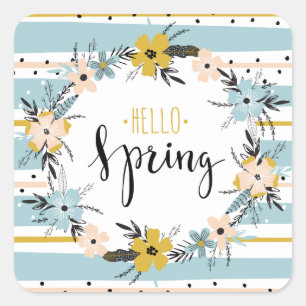 Hej Vår. Vår blommor Påsk Gift Stickers Fyrkantigt Klistermärke