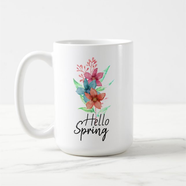 Hej Vår Vattenfärg Blommor Kaffe Mugg (Vänster)