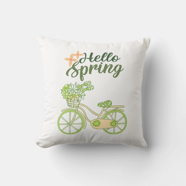Hej vår vintage cykelillustration  kudde (Framsida)