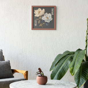 HEJ VÅR VINTAGE VITE ELEGANT FLOWERS POSTER