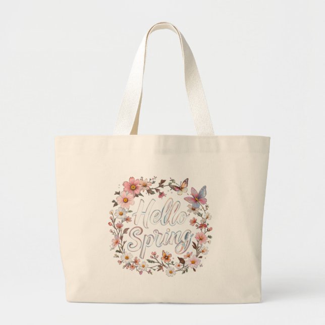 Hej vårblomma fjärilskrans med blomma jumbo tygkasse (Framsidan)