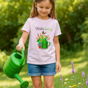 Hej vårblomma trädgårdstjejer rosa t shirt