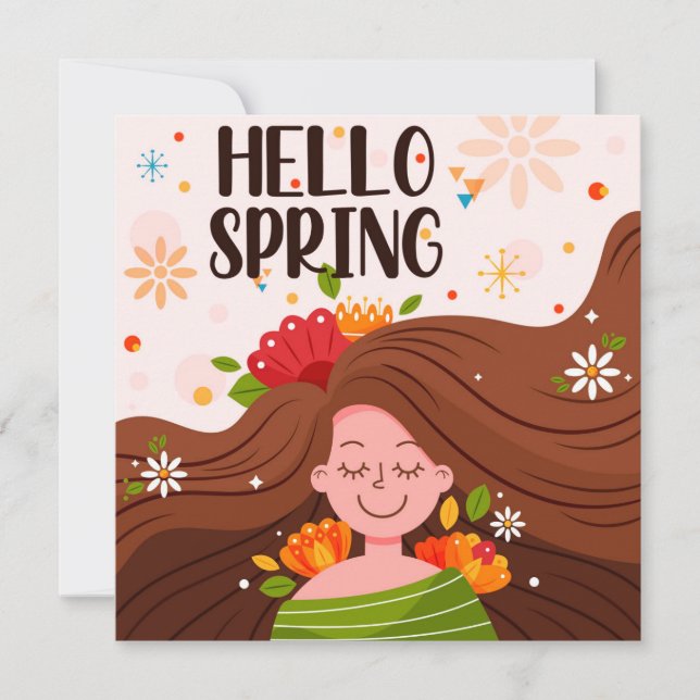 Hej vårflicka blommor hälsningskort (Framsida)