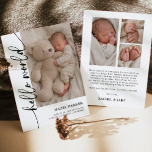 Hej Världen Baby Foto Födelse Meddelande