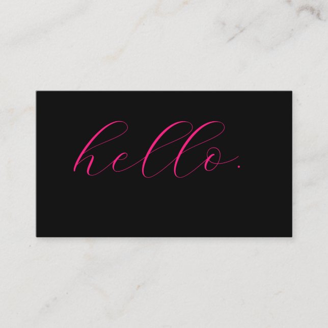 Hej varmt rosa fuchsia svart typografi manus visitkort (Framsida)