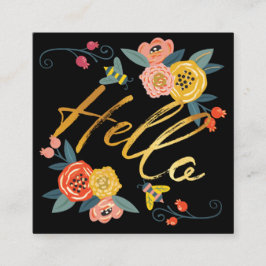 Hej | Vibrant Blommigt Wildblommor & Honungsbin Fyrkantigt Visitkort