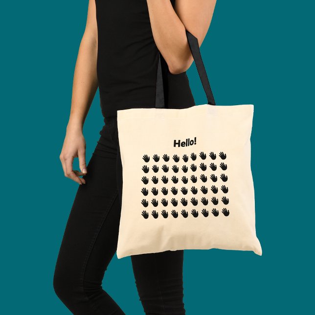 Hej Vinkande Hand Mönster Vänlig Hälsning Tygkasse (Tote bag from the "Just Wave" collection by Wave & Walk has a pattern of waving hands and a Hello.)