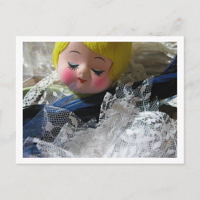 Hej! vintage doll ansikte vykort (Framsida)