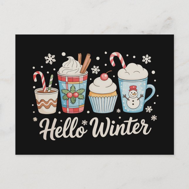 Hej Vinter Mysig Kaffe Snöman Jul Xmas Helg Vykort (Framsida)