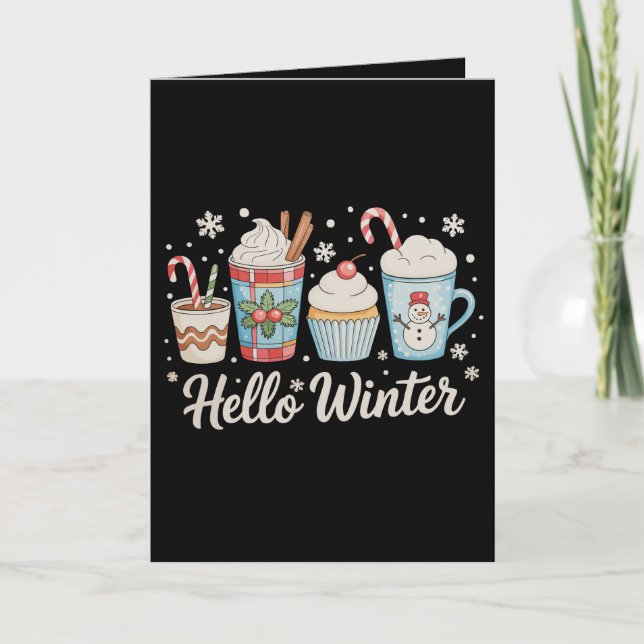 Hej Vinter Mysig Kaffe Snömannen Jul Xmas Kort (Framsida)
