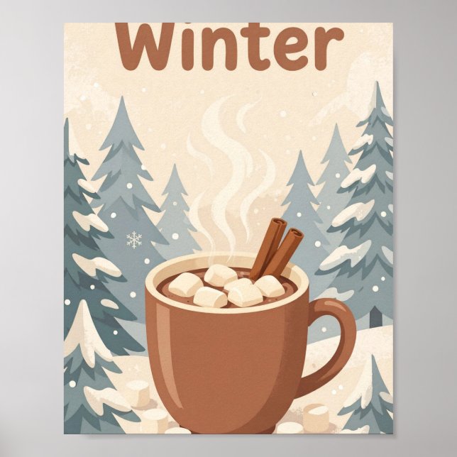 Hej Vinter — Mysig Varm Chokladdesign för Mugg Poster (Framsidan)