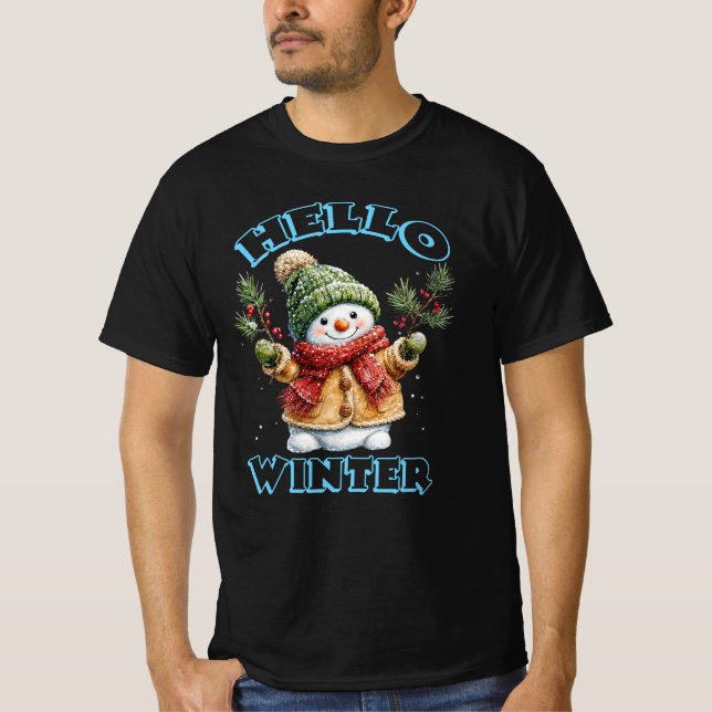 Hej Vinter Rolig Snöman T Shirt (Framsida)