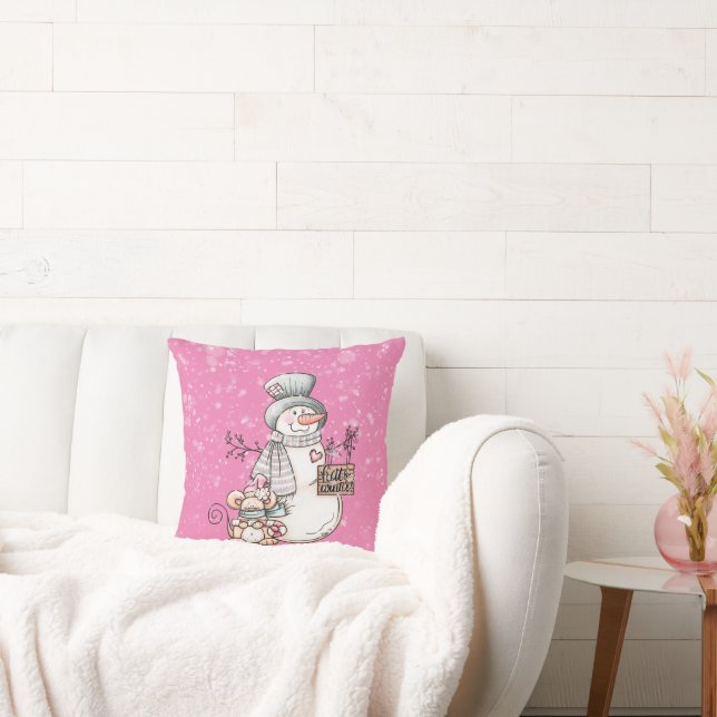 Hej Vinter Rosa Snögubbe och Mouse jul Kudde (Soffa)