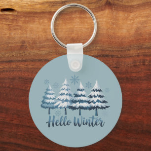 Hej Vinter Säsong Vibes Träd Snöflingor Xmas Nyckelring