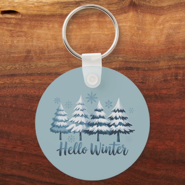 Hej Vinter Säsong Vibes Träd Snöflingor Xmas Nyckelring (Framsida)