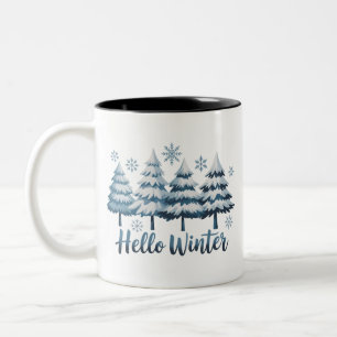 Hej Vinter Säsong Vibes Träd Snöflingor Xmas Två-Tonad Mugg