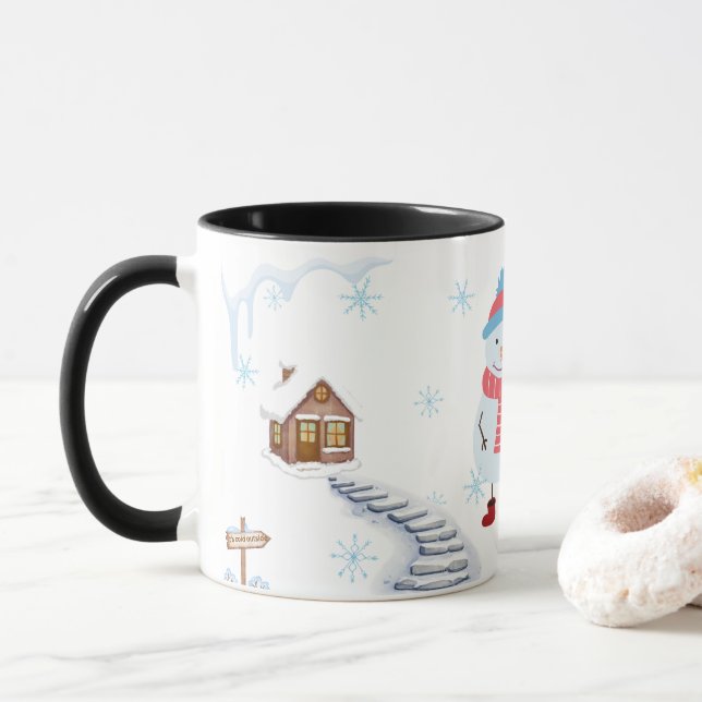 Hej Vinter Snömannen Mugg • Mysig Snöig Landskap W (Med munk)