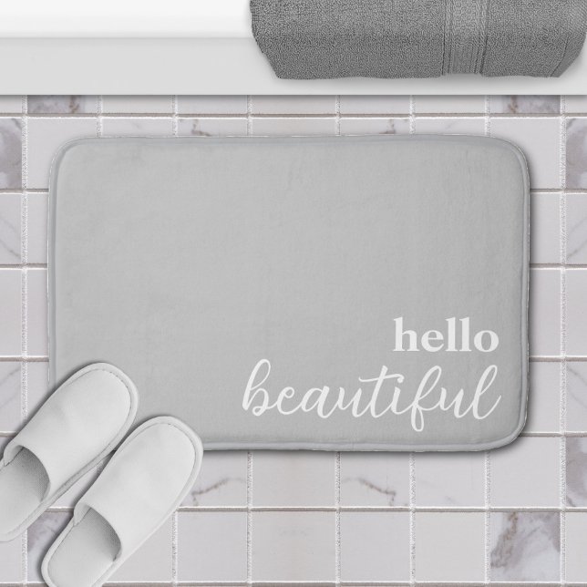 Hej Vit och Grått Badrumsmatta (grey hello beautiful bathroom bathmat)