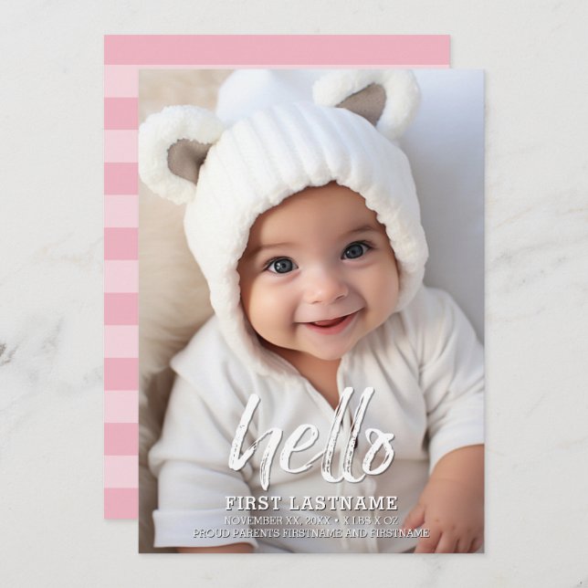 Hej Vitaktigt borstat brev Flicka Foto Meddelande (Fram/baksida)