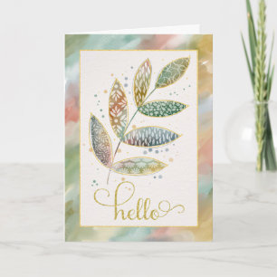 Hej Watercolor Glitter Löv Kort