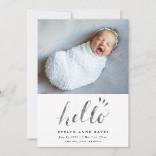 Hej Watercolor Script Baby Photo Birth Meddelande