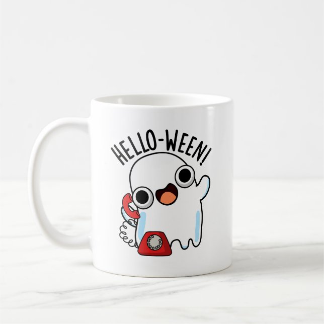 Hej-ween Funny Ghost Pun Kaffemugg (Vänster)