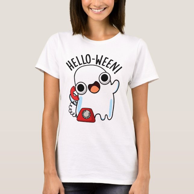 Hej-ween Funny Ghost Pun T Shirt (Framsida)