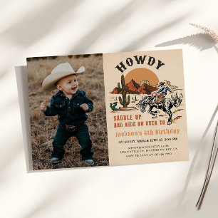 Hej! Westerna Rodeo Cowboyens födelsedagsfoto Inbjudningar