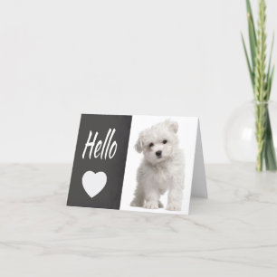 Hej White Maltese Puppy Hund Chalkboard Note Card Kort