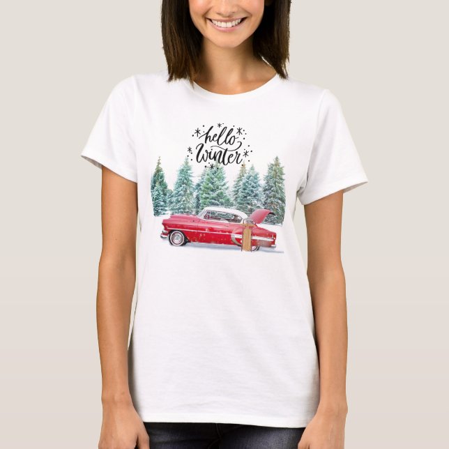 Hej Winter - Antique Red Car T Shirt (Framsida)