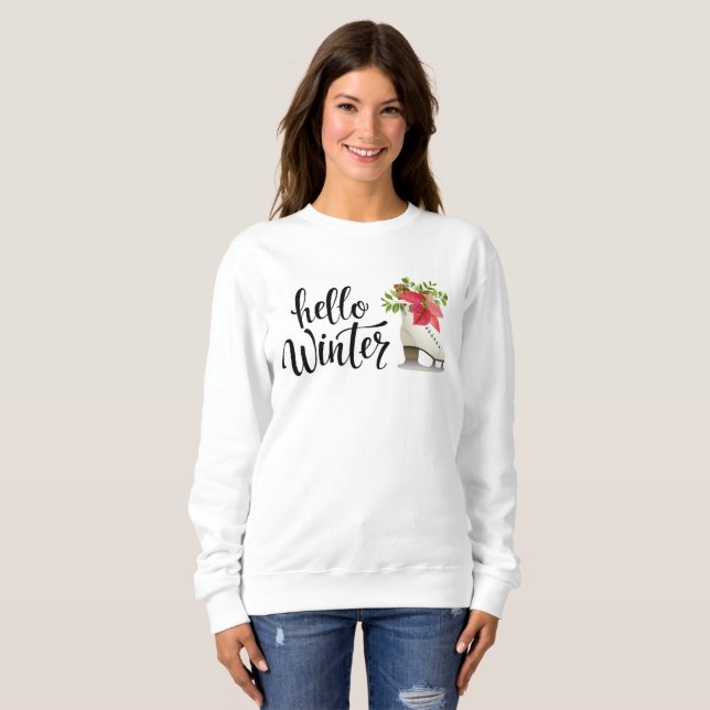 Hej Winter Blommigt Ice Skates | Jul T Shirt (Hel framsida)