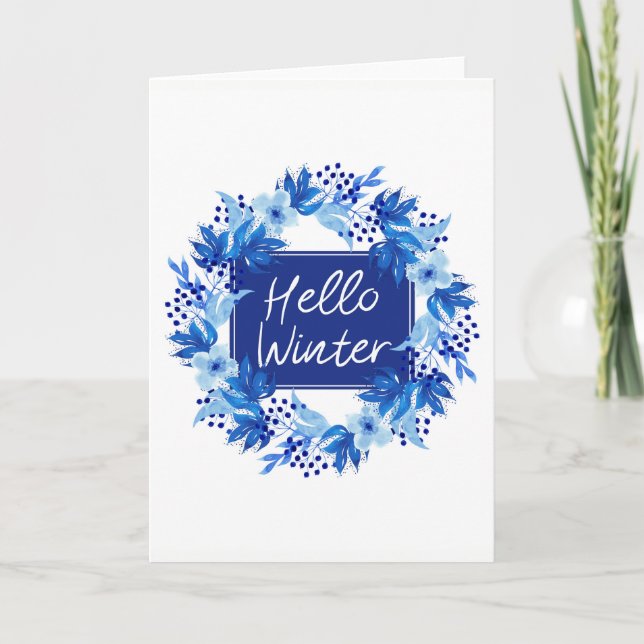 Hej Winter Blue Flower Greeting Card Kort (Framsida)