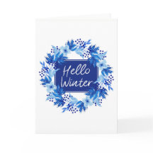 Hej Winter Blue Flower Greeting Card