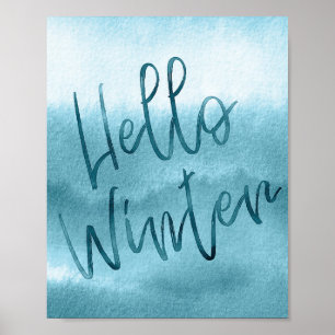 Hej Winter Blue Watercolor Säsong Poster