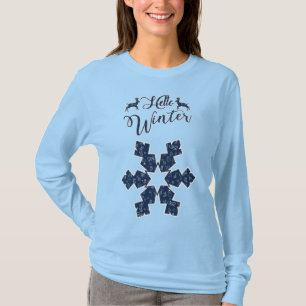Hej Winter Helgdag Blue Snowflake Mönster T Shirt