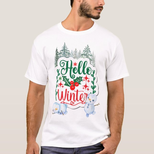 Hej Winter Little Snögubbars T Shirt (Framsida)