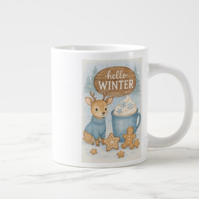 Hej Winter.Mysiga renar, Hett Kakao, Gingerbröd Jumbo Mugg (Höger)