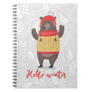 Hej Winter Season Hälsning Illustration Bear Anteckningsbok