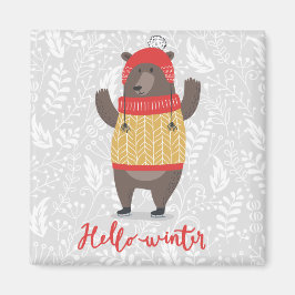 Hej Winter Season Hälsning Illustration Bear Art Magnet