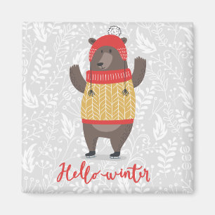 Hej Winter Season Hälsning Illustration Bear Art Magnet
