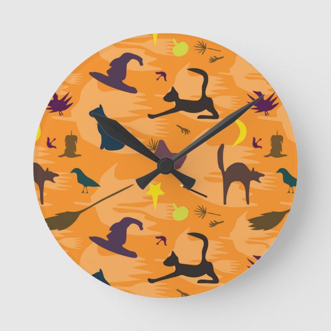 Hej Witch - Sömlös Halloween mönster. Rund Klocka (Framsida)