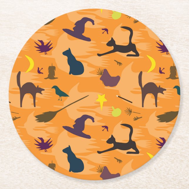 Hej Witch - Sömlös Halloween mönster. Underlägg Papper Rund (Framsidan)