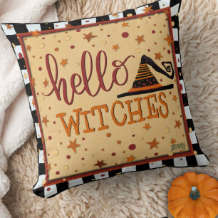 Hej Witches Funny Cute Halloween Hat Kudde