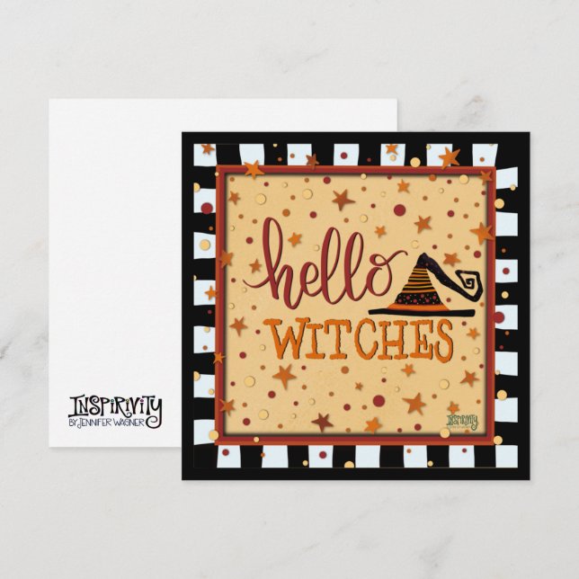Hej Witches Funny Friend Halloween Helgdag-kort Julkort (Fram/baksida)