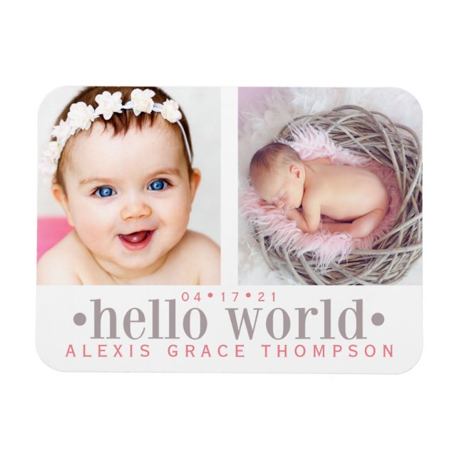 Hej World | 2-Fotomeddelande Magnet (Horisontell)