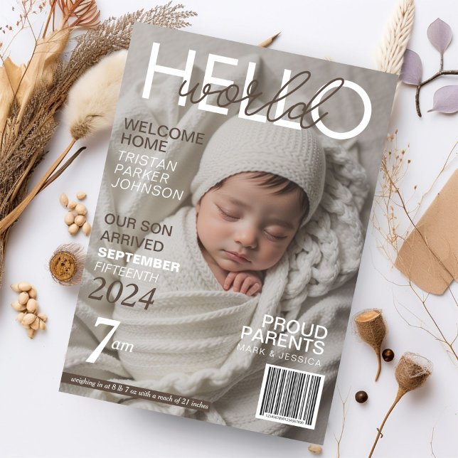 Hej World Baby Magazine Birth Notice Meddelande (Skapare uppladdad)