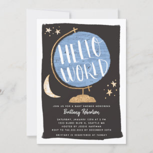 Hej World Baby Shower Blue Globe Inbjudningar