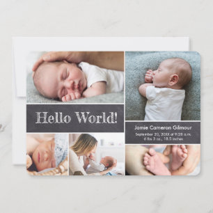 Hej World! Babykläder för moderna foton i kalkboar Tack Kort